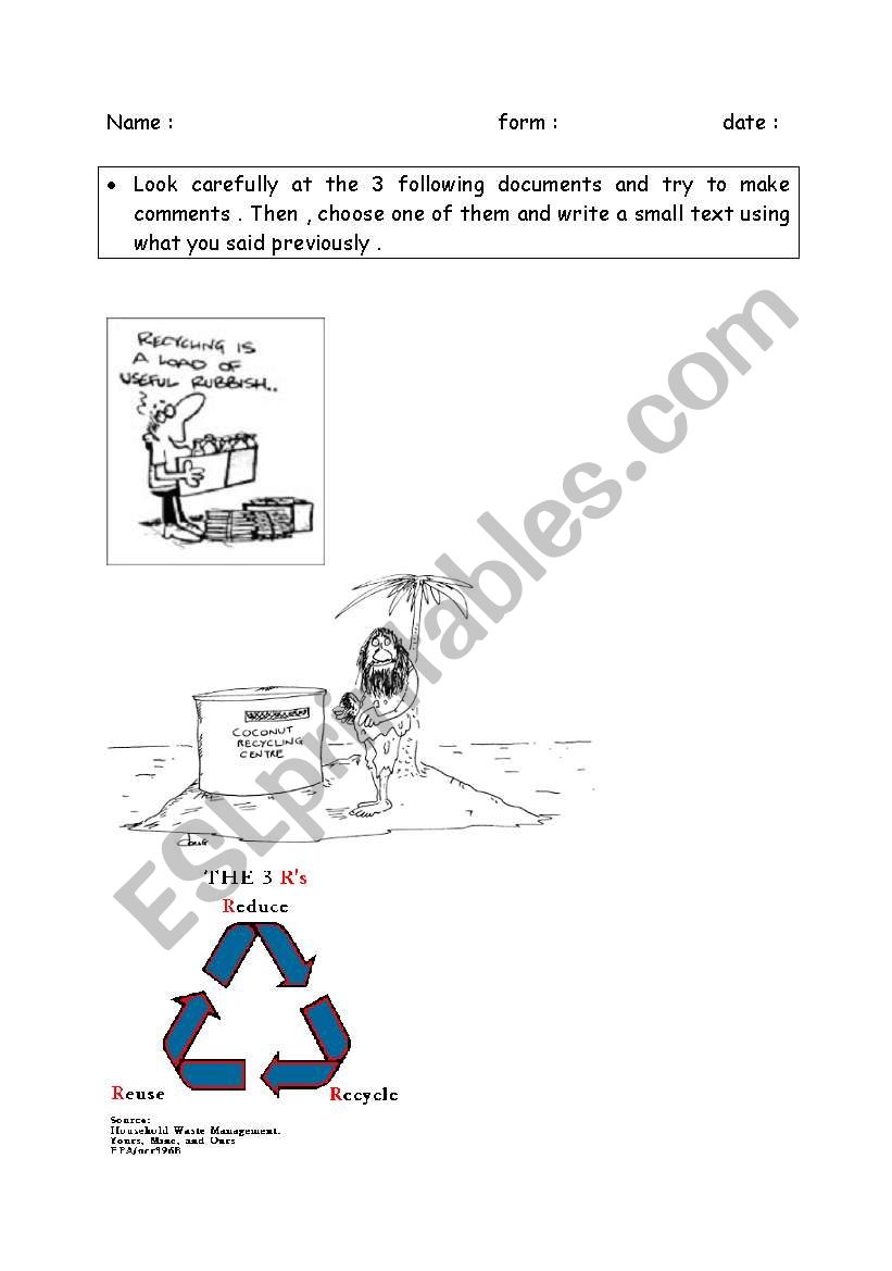 comment these 3 cartoons TOPIC : recycling  