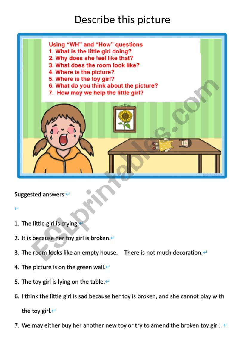 Describe the picture worksheet