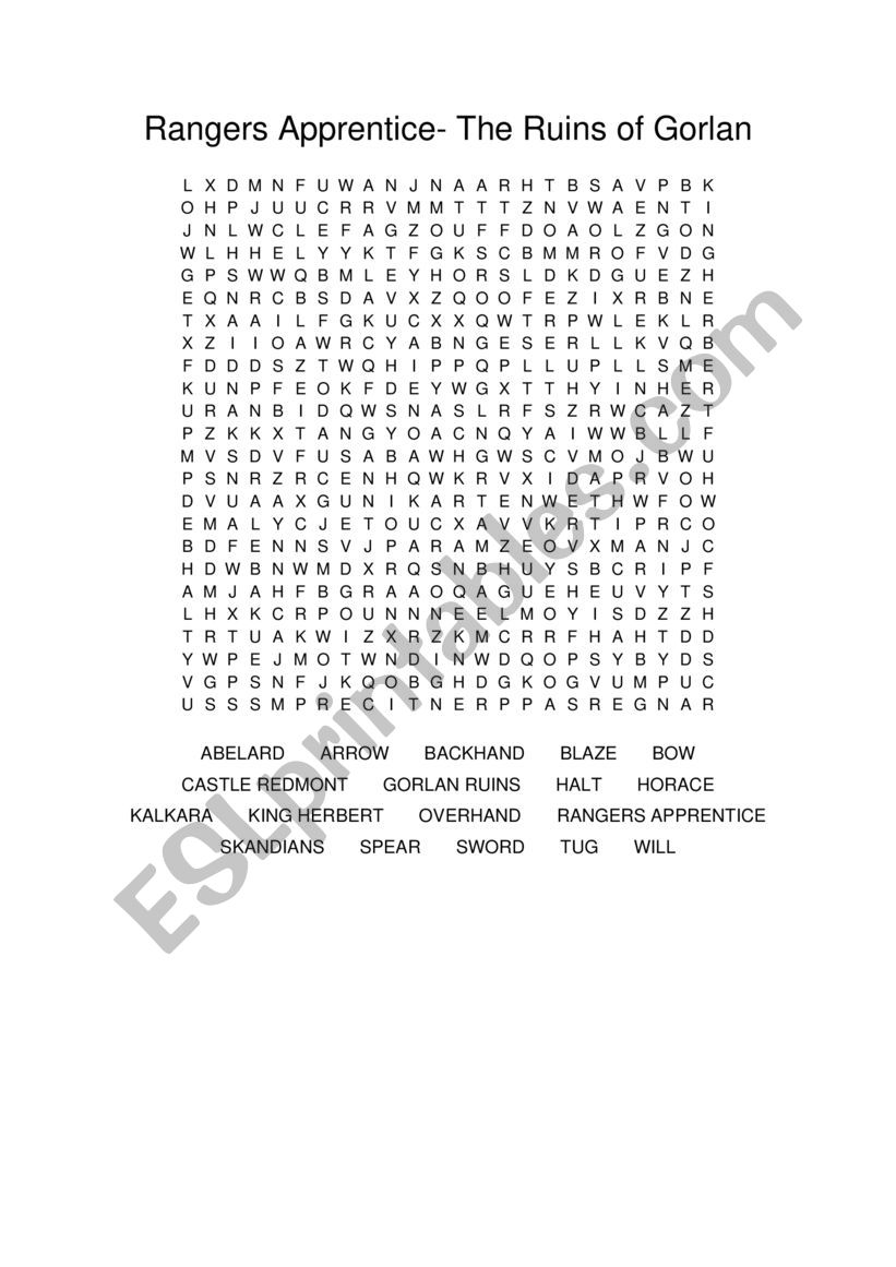 Rangers Apprentice Ruins of Gorlan Word Search
