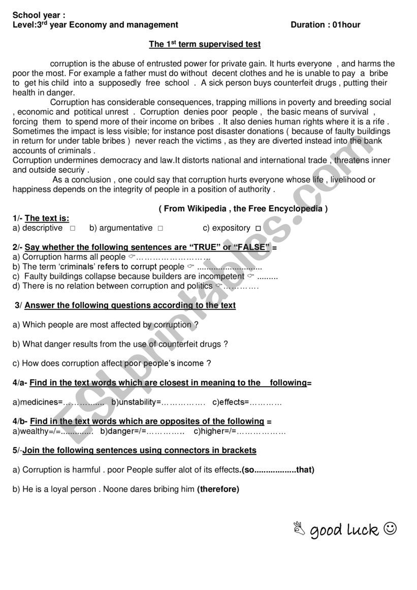 3AS EXAM CORRUPTION worksheet