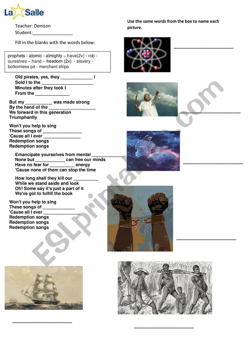 Redemption Song  worksheet