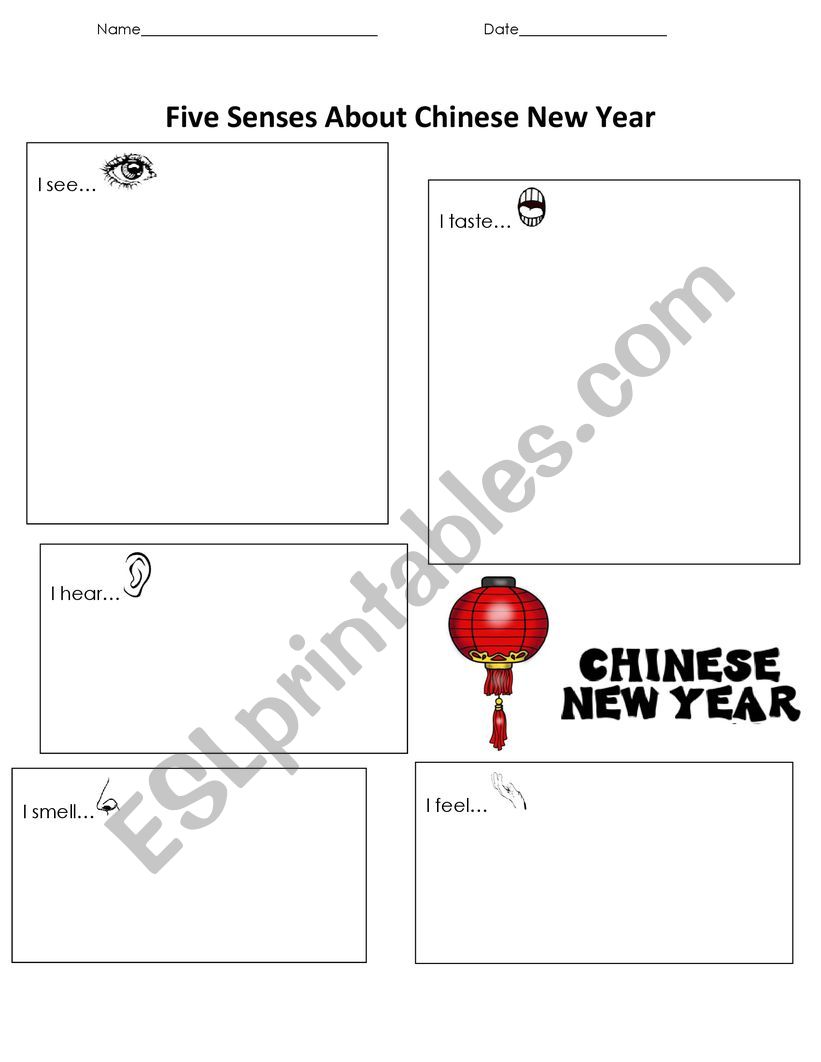 5 senses of Chinese New Year worksheet