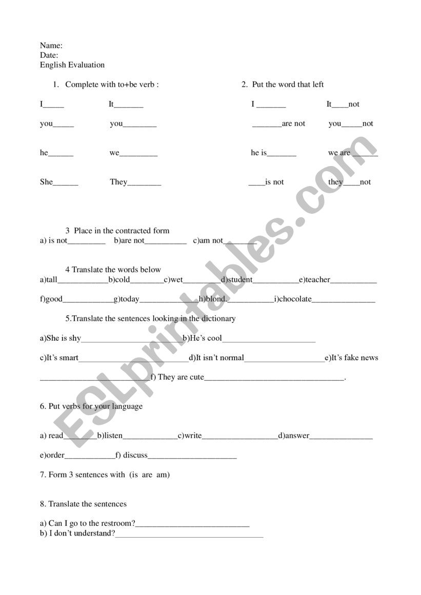 verbs and to+be worksheet