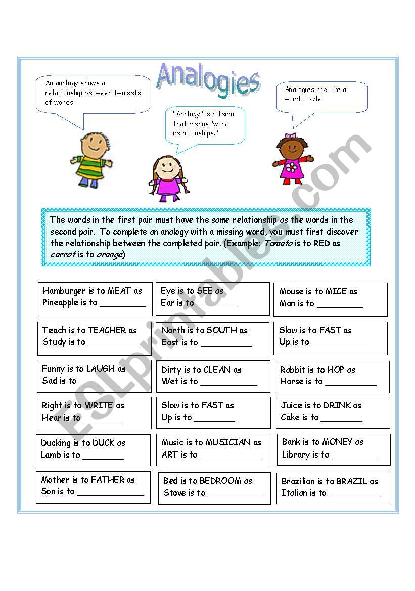 Analogies worksheet