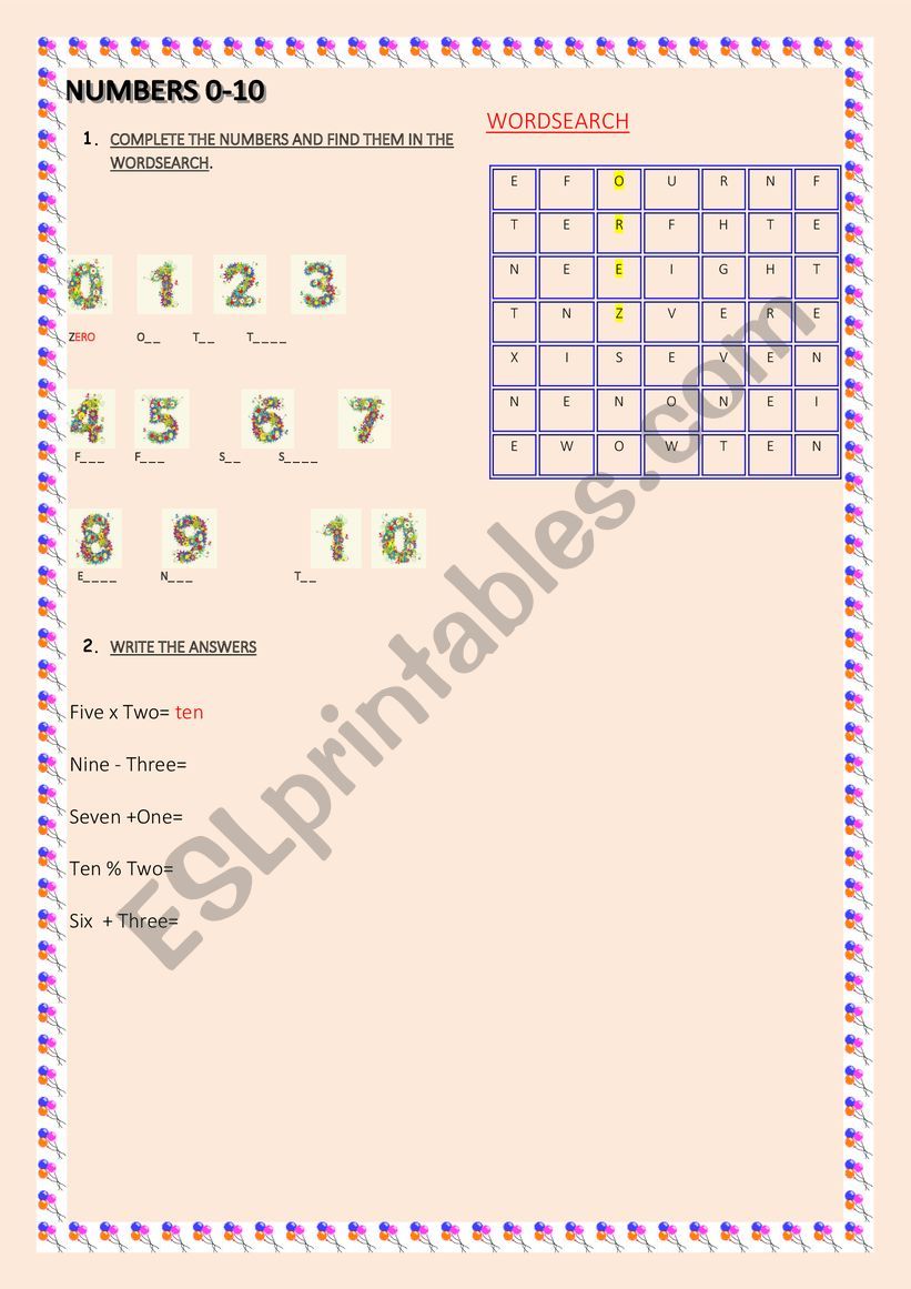 Numbers worksheet