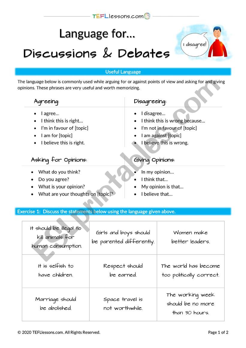 Discussion Language worksheet