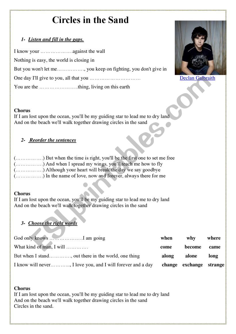 Song: circles in the sand worksheet