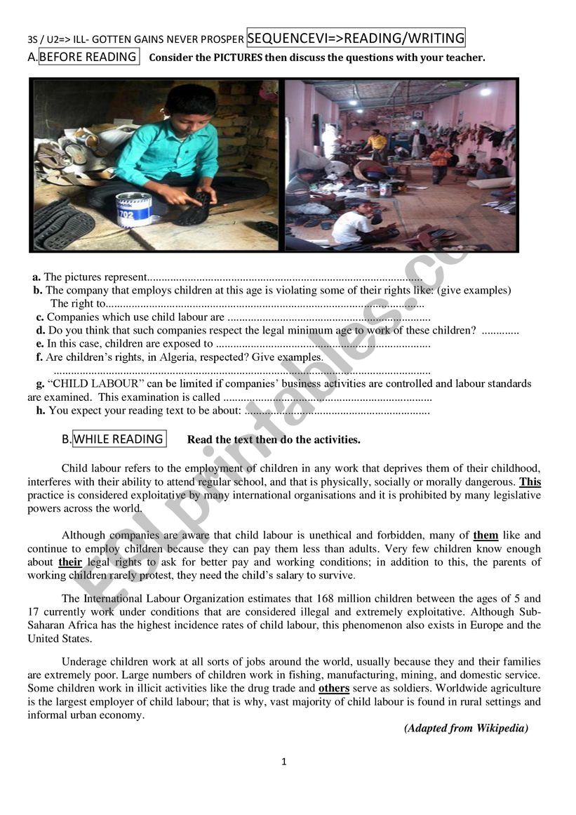 child labour worksheet