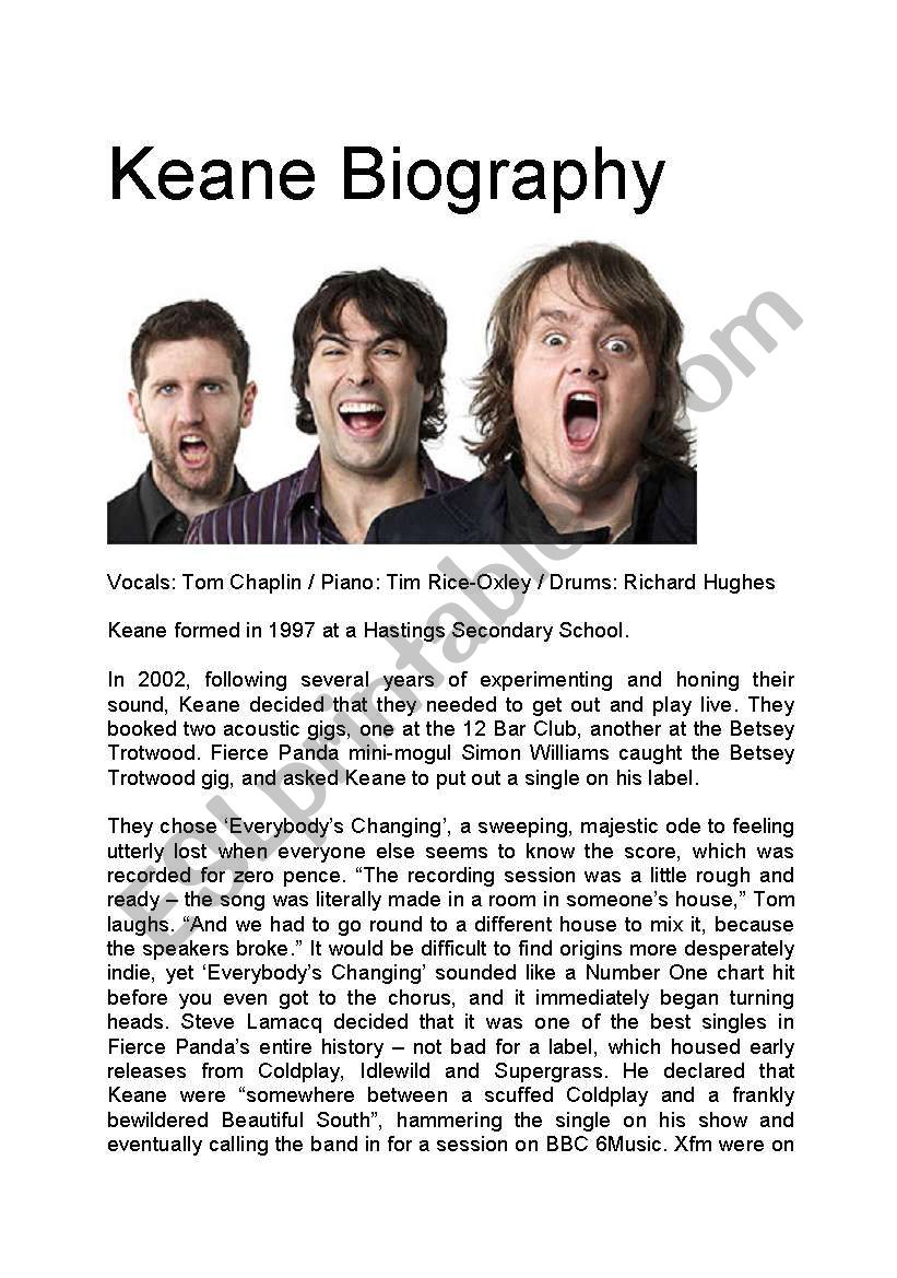 Keane biography worksheet