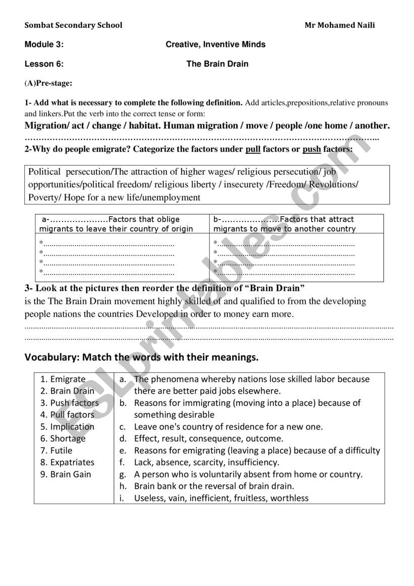 The Brain Drain worksheet