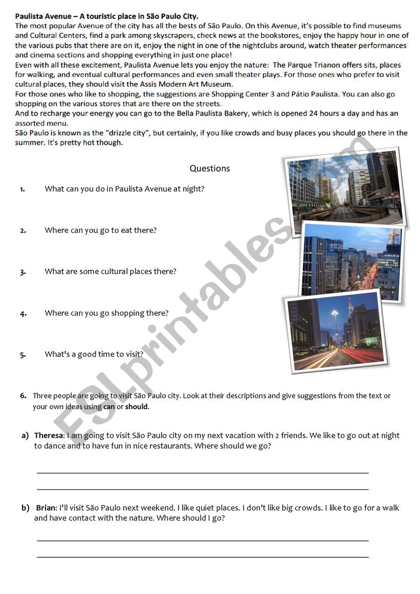 Paulista Avenue worksheet