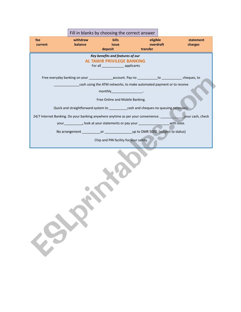 Banking Terminology worksheet