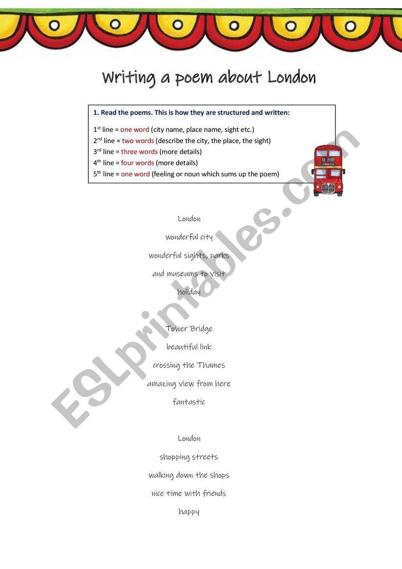 Writingn London poems worksheet