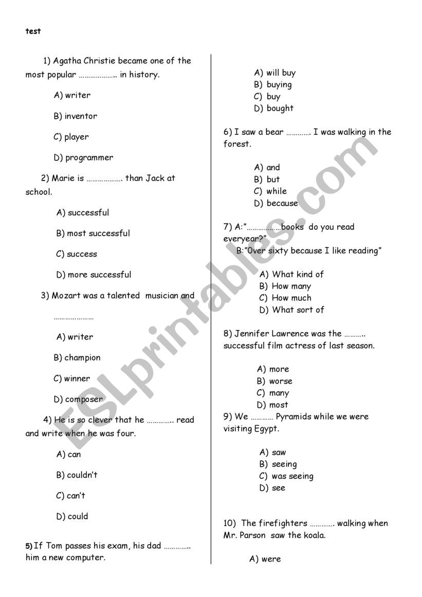 TEST worksheet