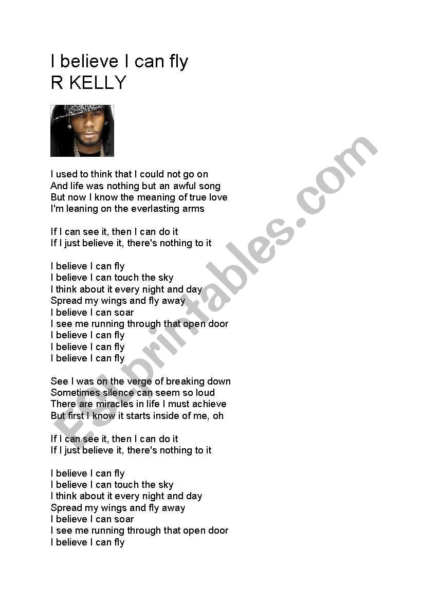 English Worksheets Lyrics I Believe I Can Fly R Kelly [ 1169 x 821 Pixel ]