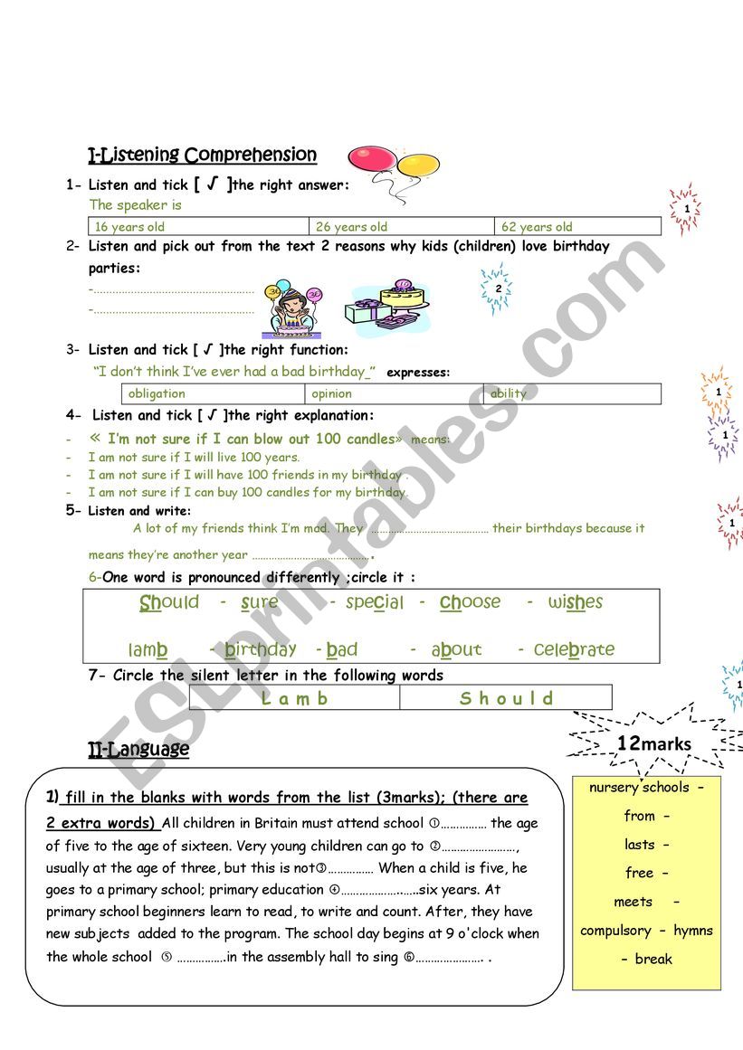 mid term test 8th n2 worksheet