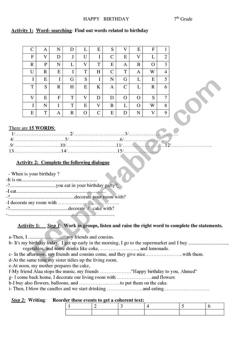 HAPPY BIRTHDAY worksheet