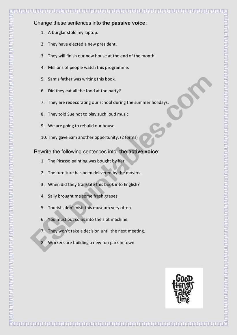 Passive sentences  worksheet