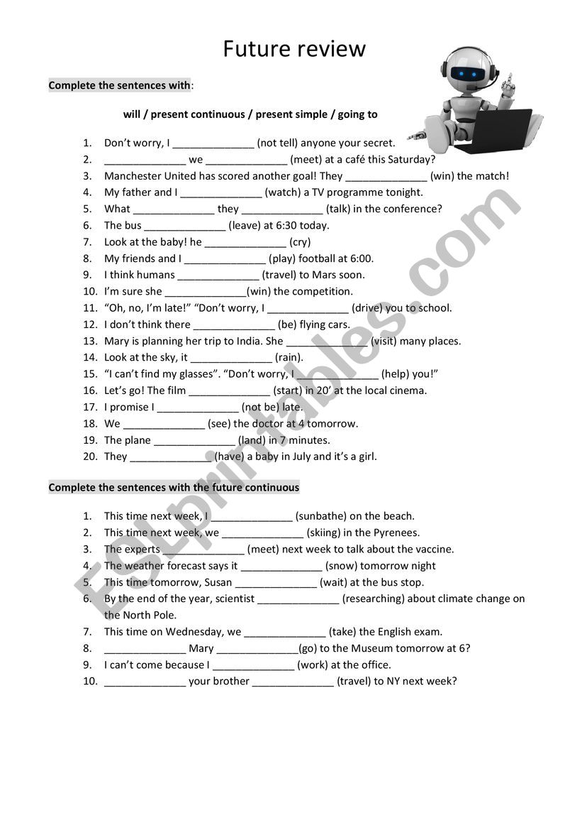 Future tenses worksheet