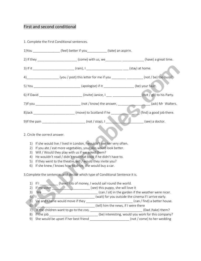 1st and 2nd conditional eso worksheet