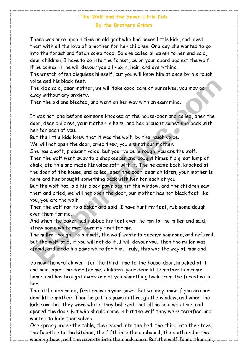 Wolf and seven kids comp worksheet