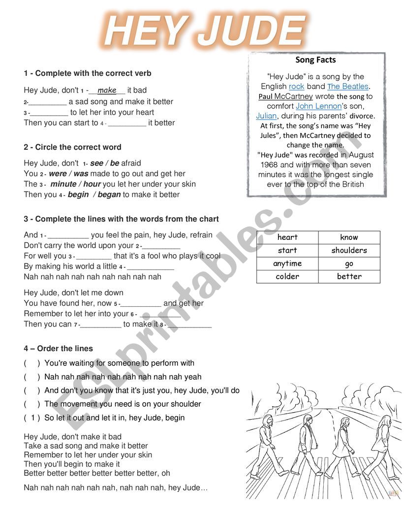 Hey jude worksheet