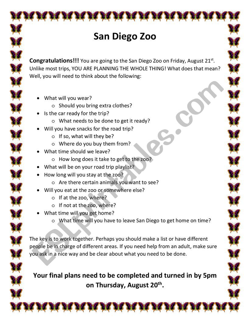 San Diego Zoo Presentation worksheet