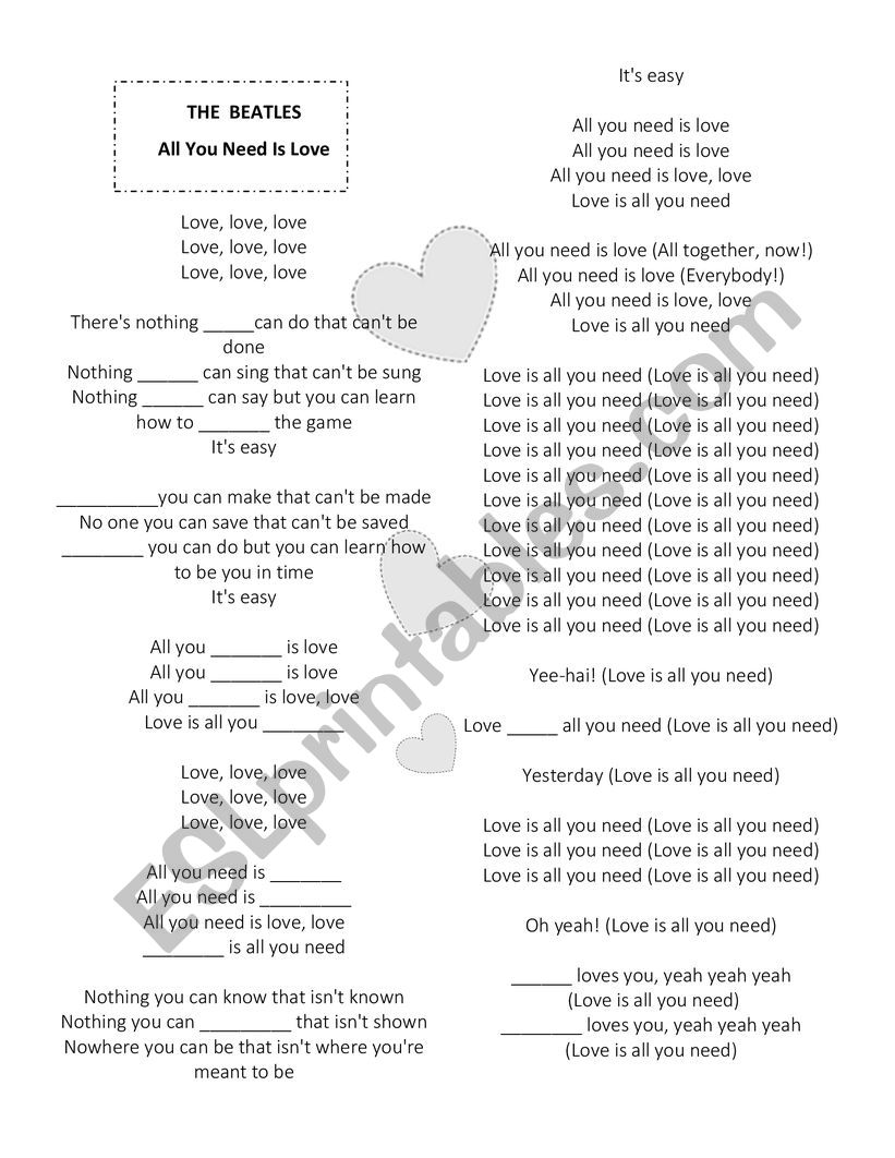 ALL YOU NEED IS LOVE worksheet