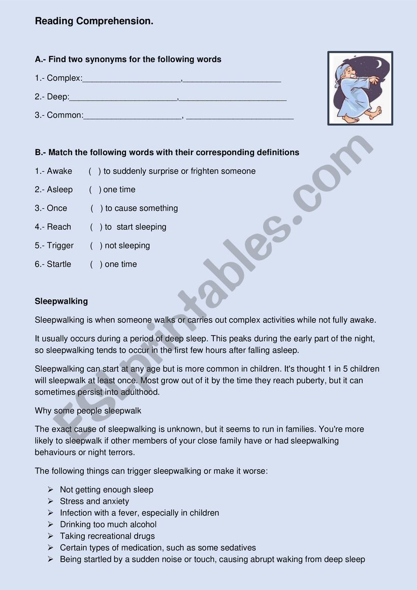 Sleepwalking worksheet