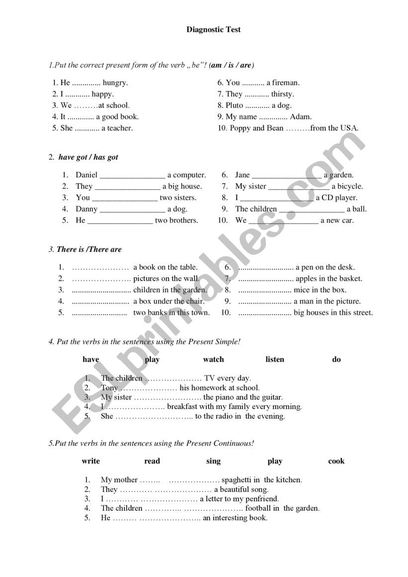 Elementary Grammar Revision worksheet