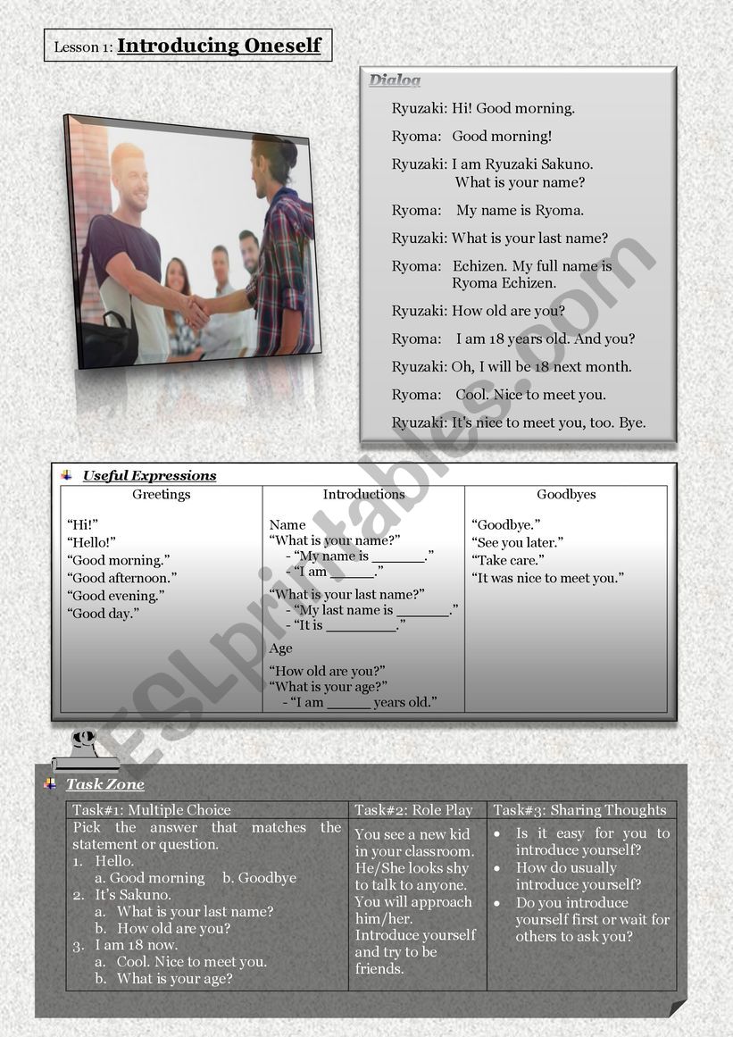 Introducing Oneself worksheet