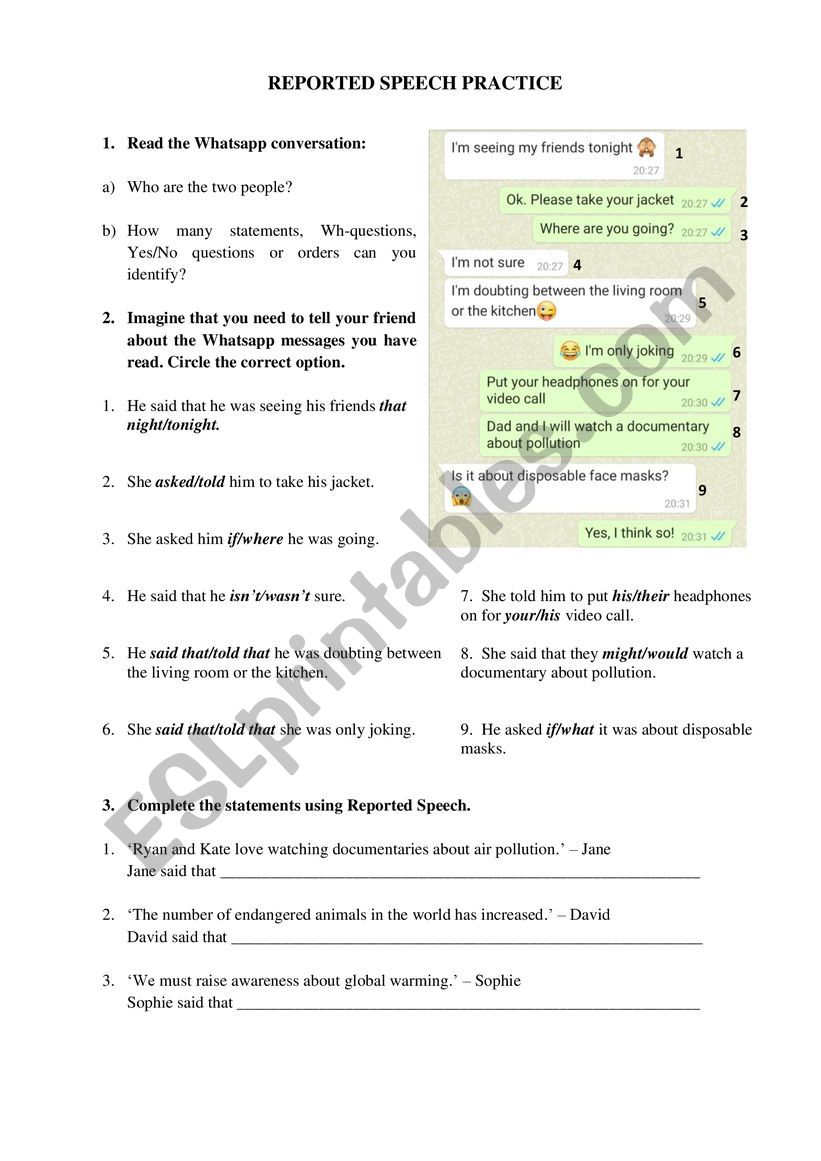 Reported Speech: statements, questions and orders