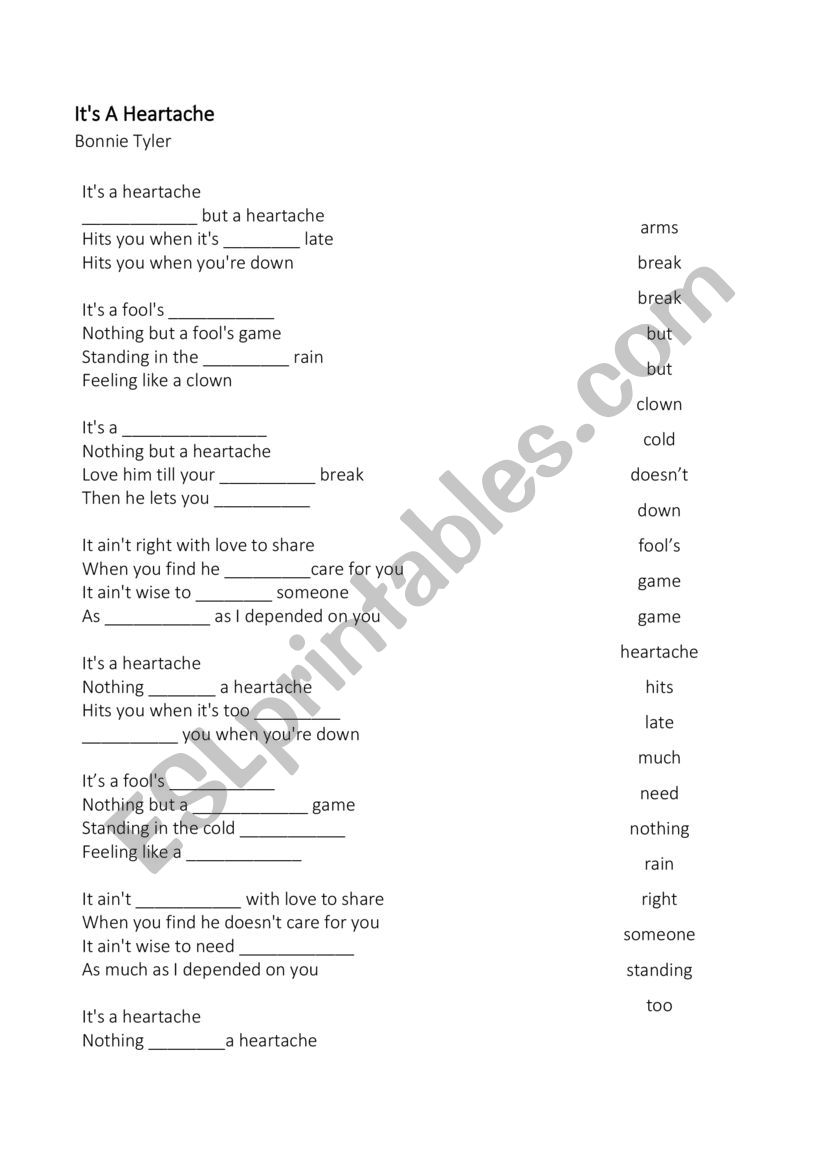 It�s a heartache worksheet