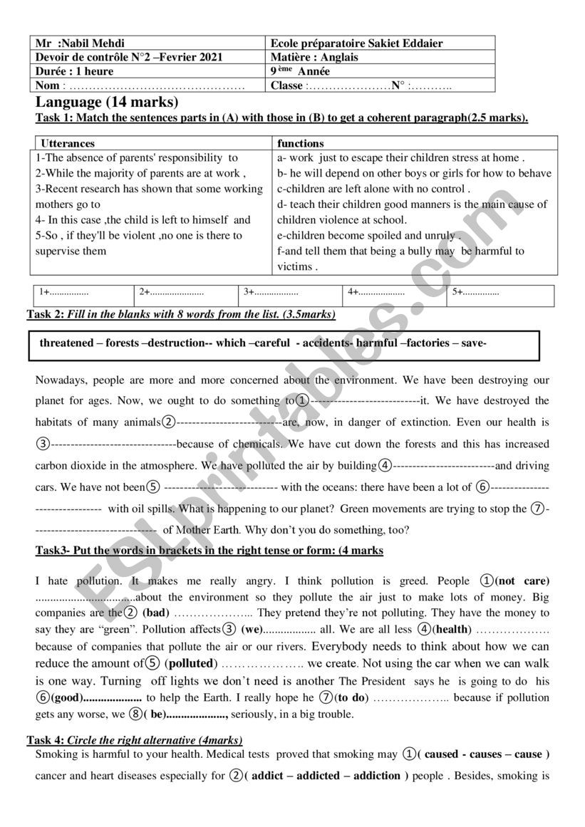 9th Mid test2 worksheet