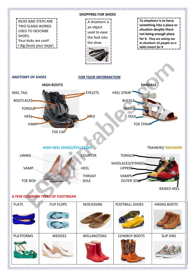 SHOPPING FOR SHOES worksheet
