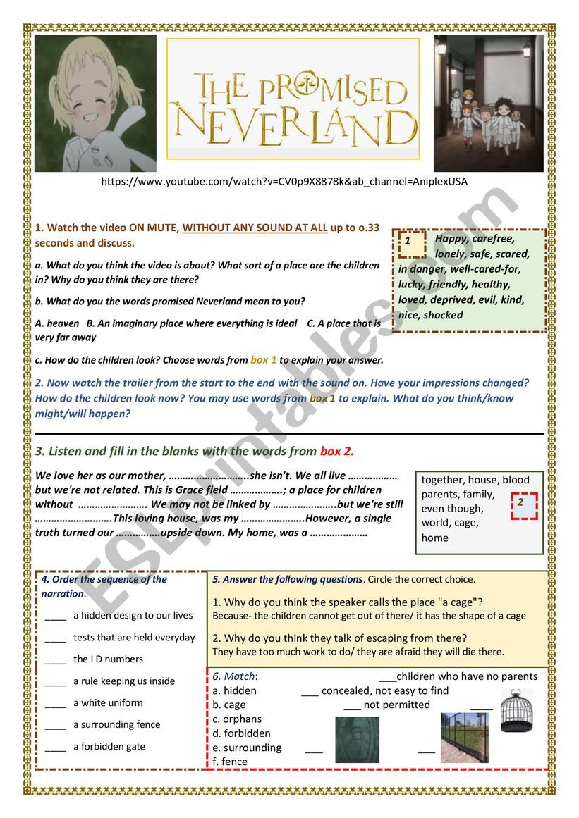 THE PROMISED NEVERLAND worksheet