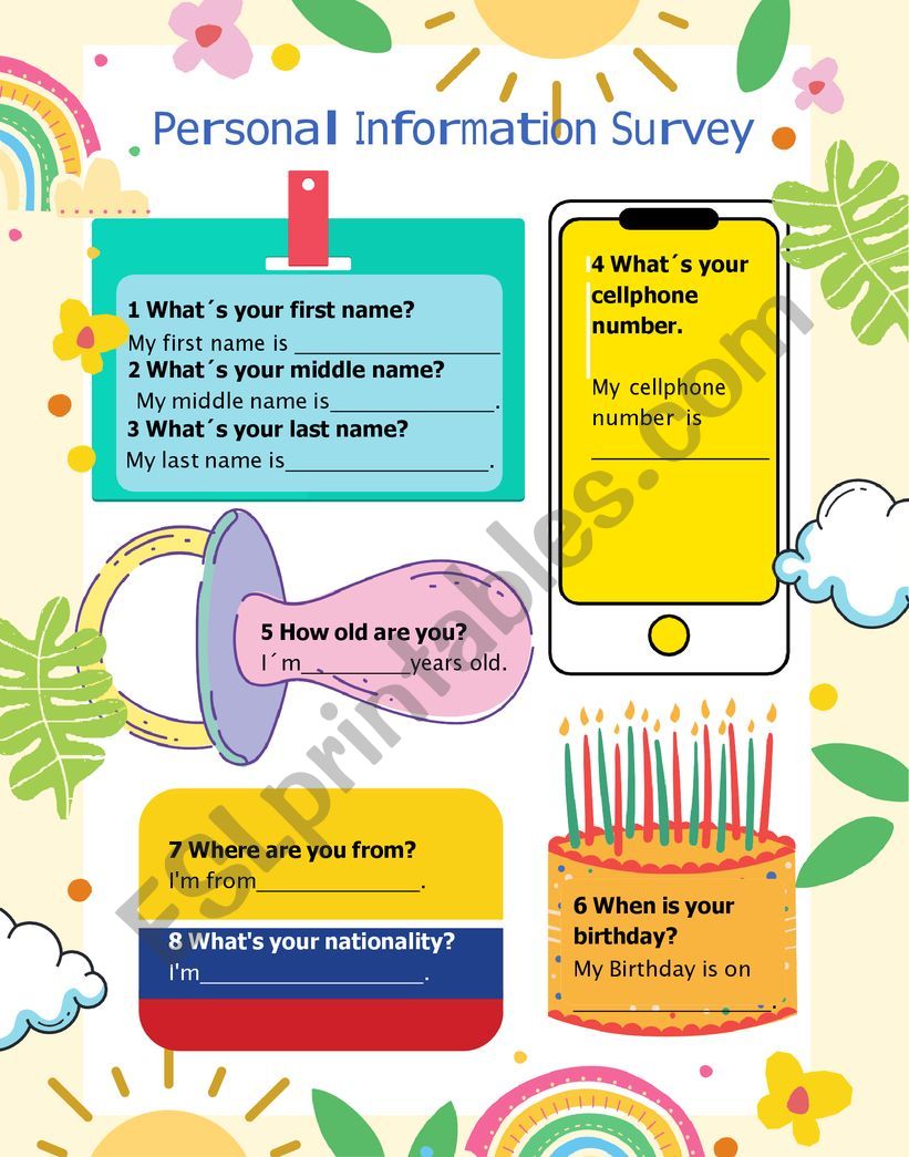 Personal Information Survey - ESL worksheet by mdiazpul