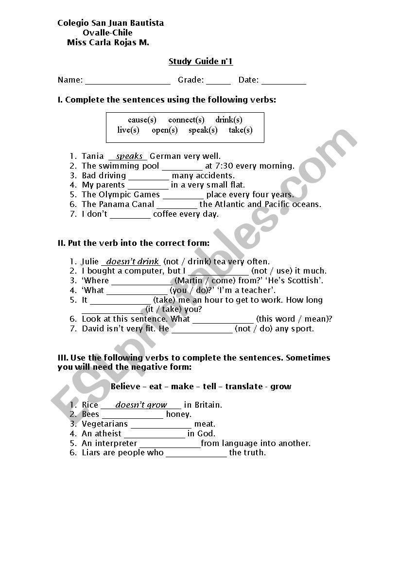 present simple and continuous worksheet