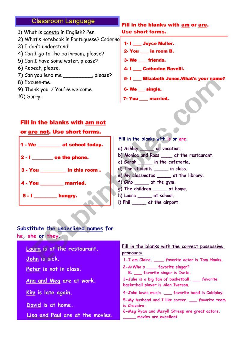 classroom language worksheet