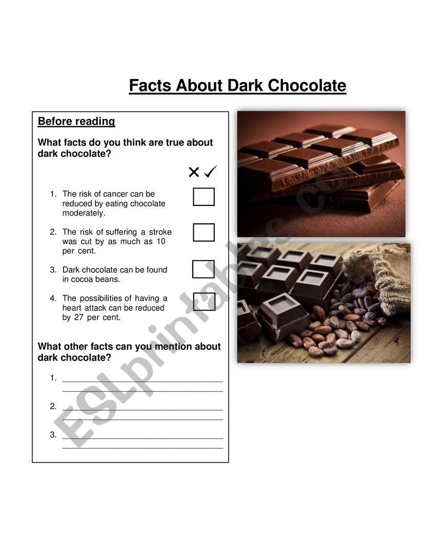 Facts about dark chocolate  worksheet