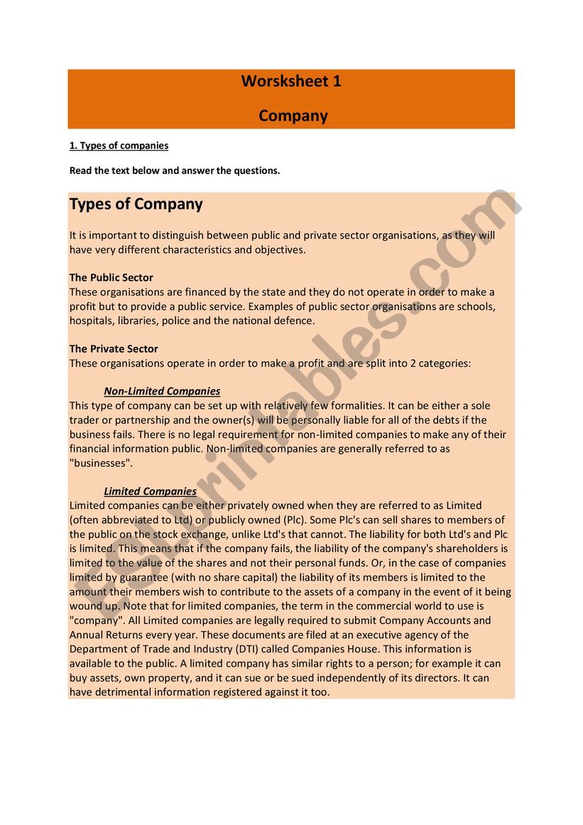 Company Esl Worksheet By Yeimyandreachinchilla