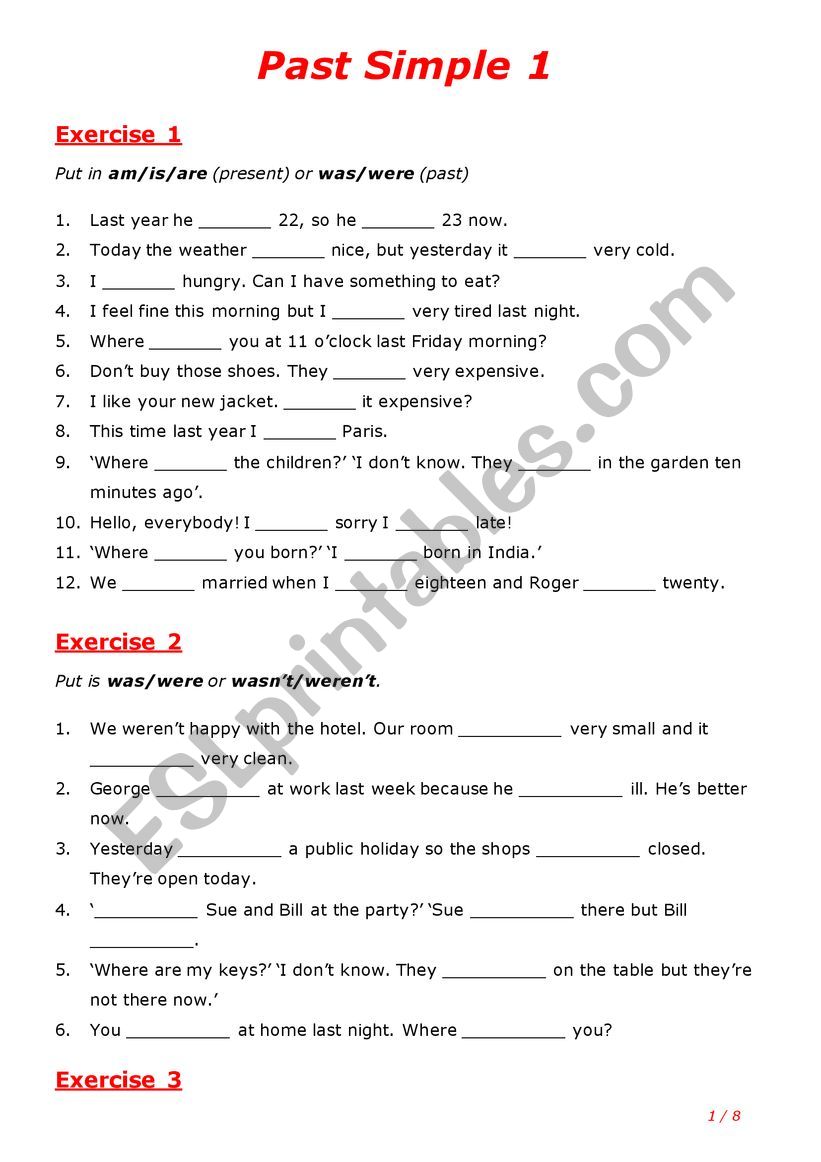 Past Simple Exercises 1 ESL Worksheet By KroeMatt