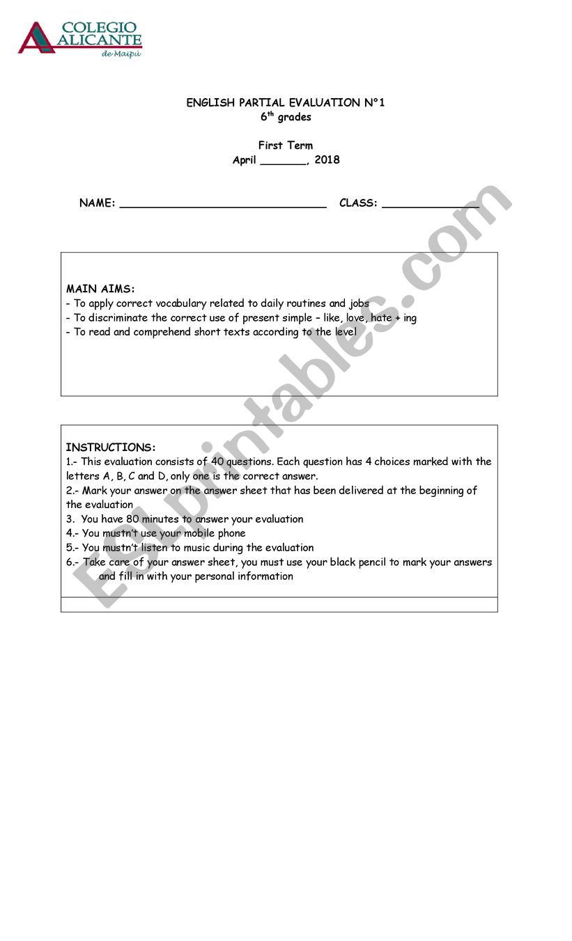 Test: Daily routines and jobs worksheet