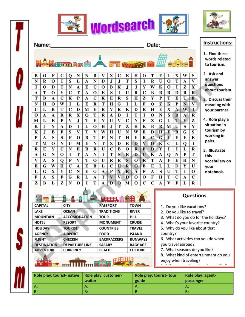 Tourism words worksheet