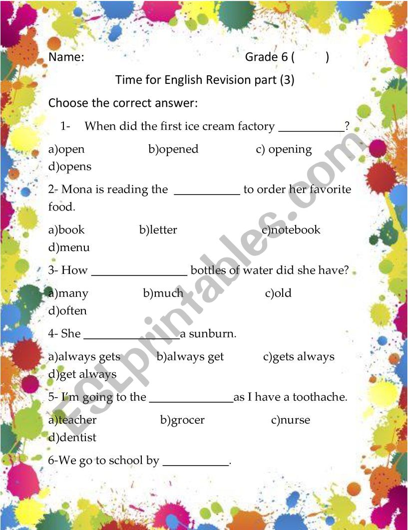 Time for English Revision worksheet