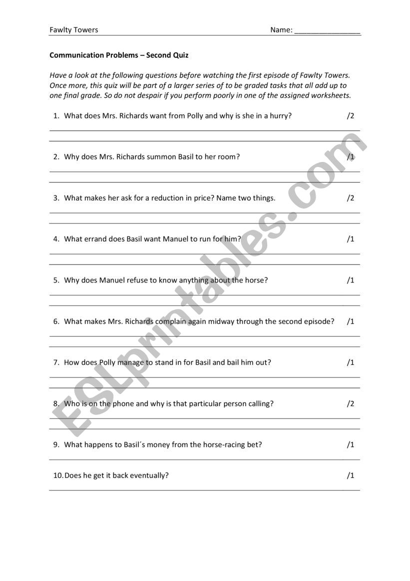 Fawlty Towers - Communication Problems - Quiz