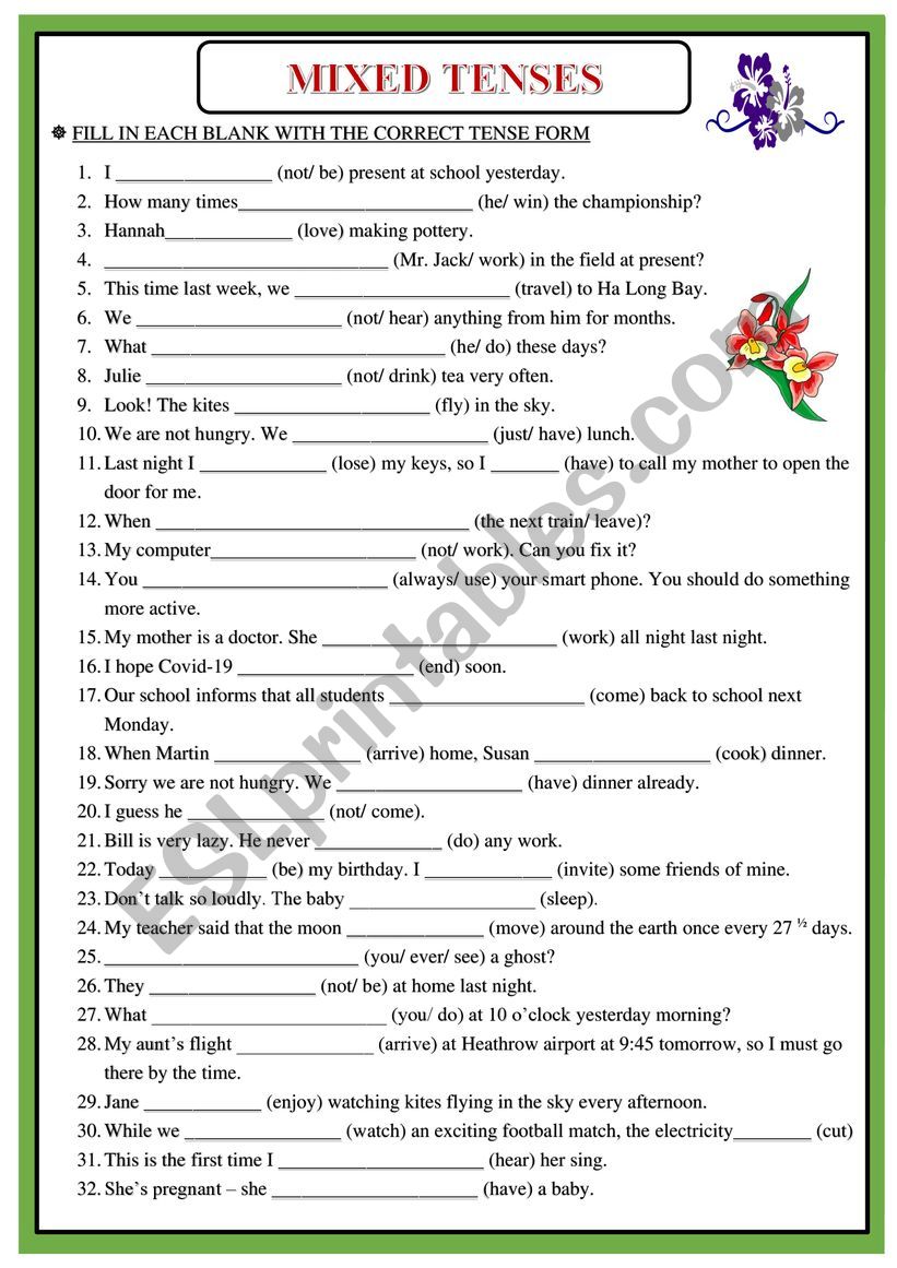 Mixed tenses worksheet