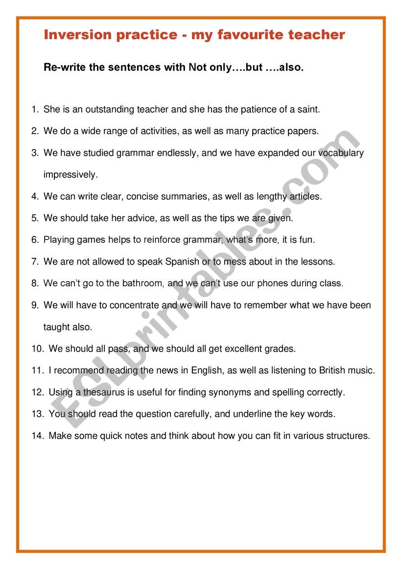 Inversion Not only... but worksheet