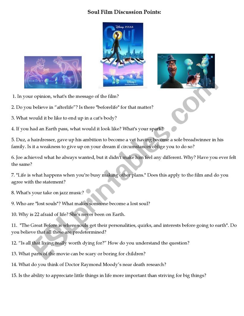 Soul Film Discussion Points worksheet