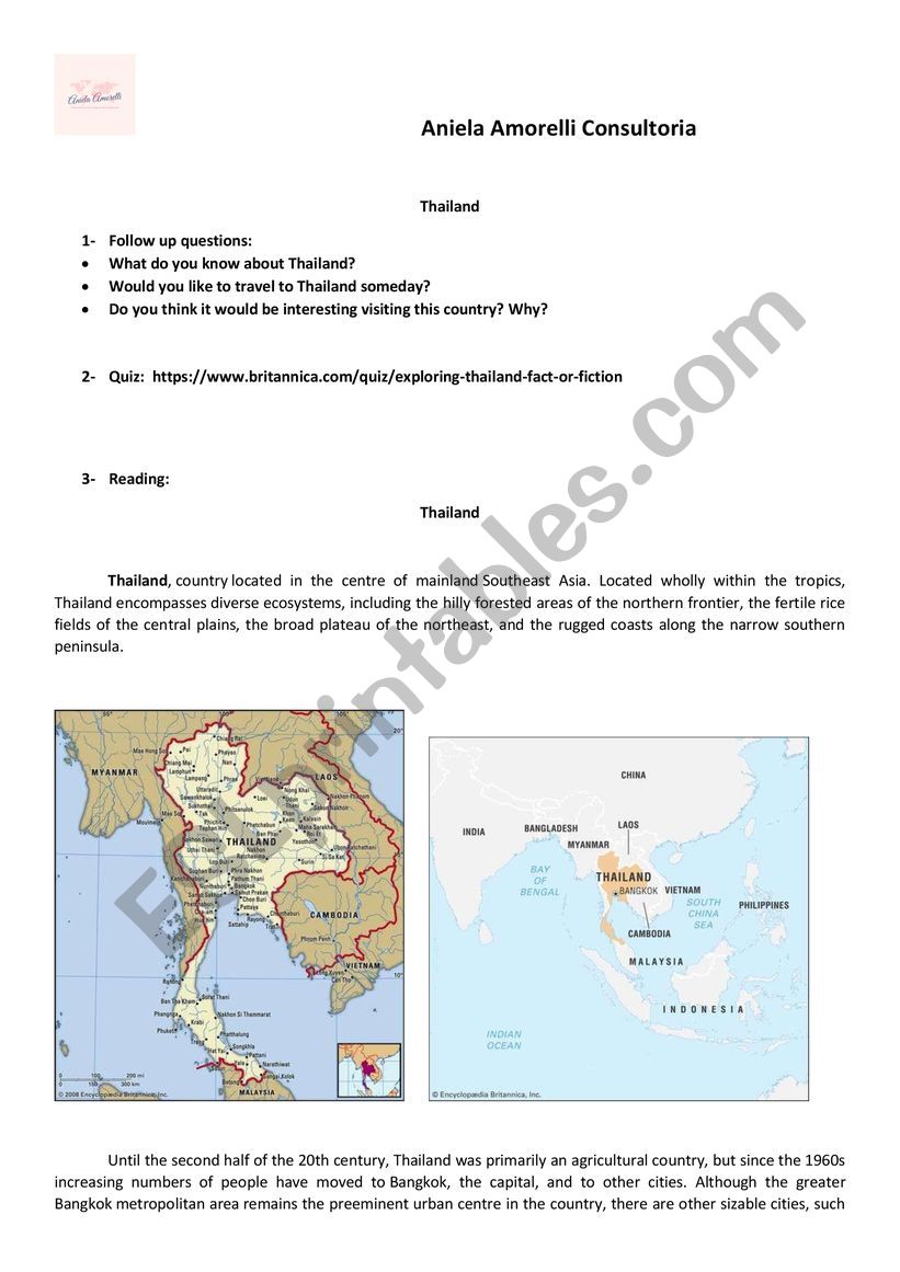 Thailand Reading and questions